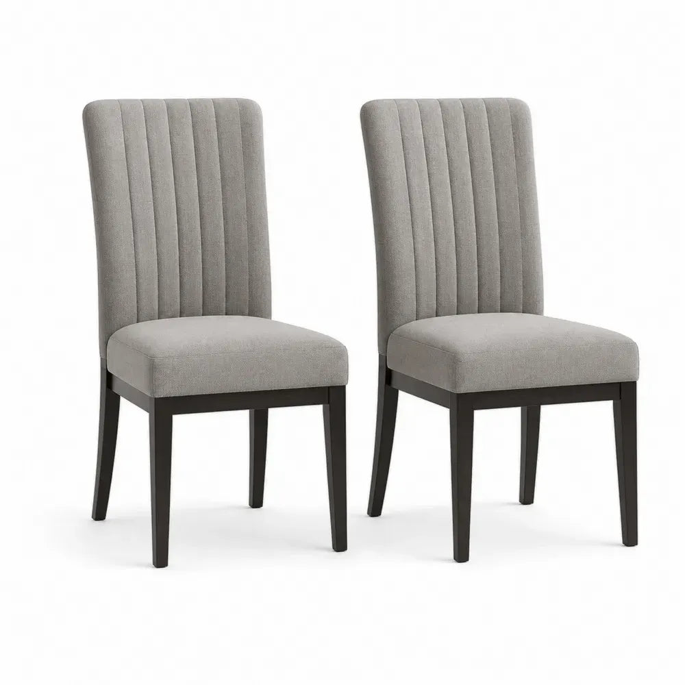 2er Set Esszimmerstühle 48 x 59 x 97 cm Polyesterbezug Polyurethan-Schaumstoff Kautschukholz rechteckige Rückenlehne Grau Schwarz