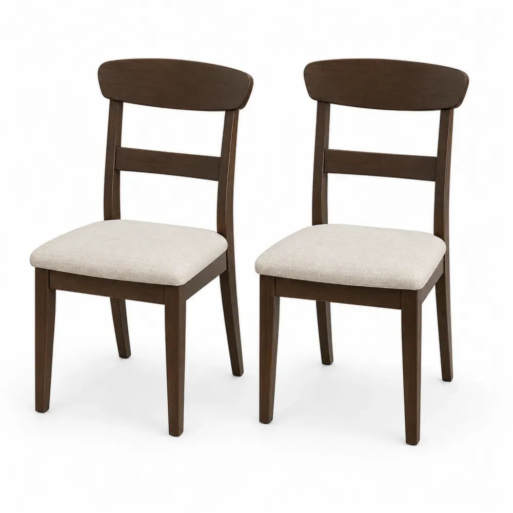 Esszimmerstühle 2er Set Polsterstühle 45 x 52 x 90 cm Kautschukholz Polyestergewebe Polyurethan-Schaumstoff rechteckige Rückenlehne Dunkelbraun Beige