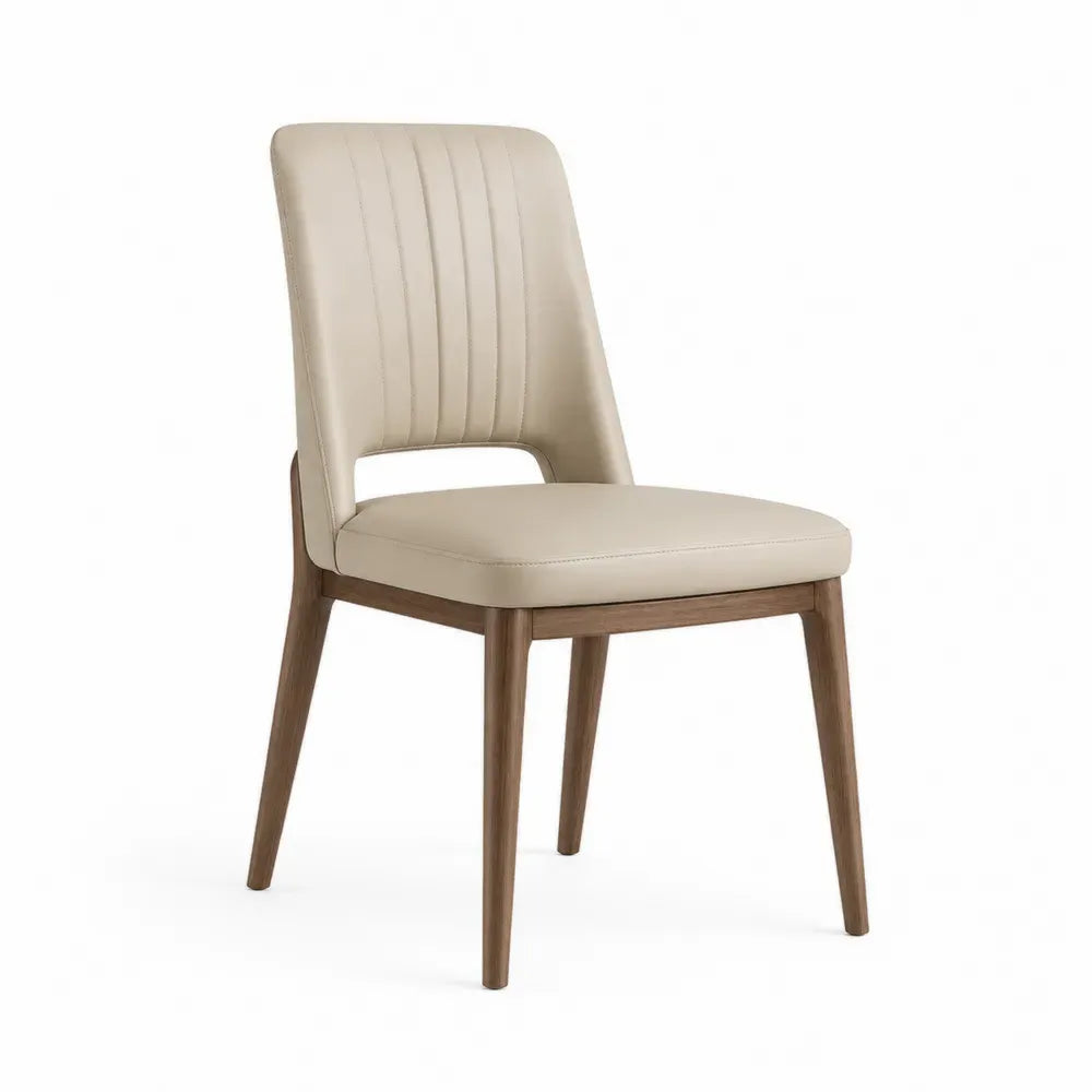 Esszimmerstuhl Polsterstuhl ohne Armlehnen 48 x 58 x 88 cm PU Kunstleder Kautschukholz Schalenform Beige Walnussbraun