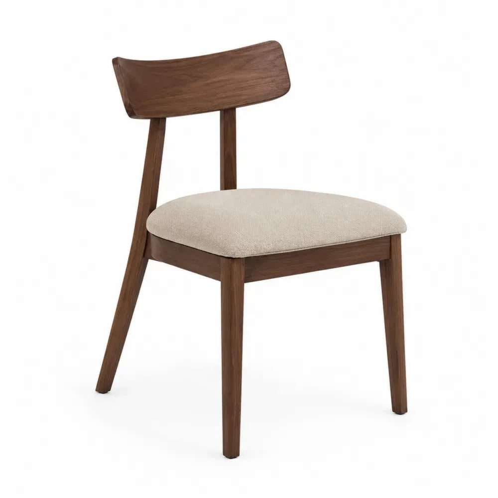Esszimmerstuhl Polsterstuhl mit gebogener Rückenlehne Kautschukholz Polyestergewebe Polyurethanschaum Sperrholz Braun Beige Schwarz 48 x 53 x 80 cm