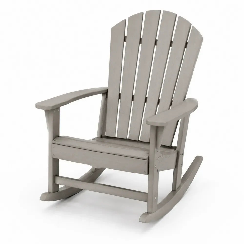 Garten-Schaukelstuhl Adirondack mit Armlehnen HDPE-Kunststoff Lattenrücken gebogene Kufen Grau 76 x 92 x 101 cm