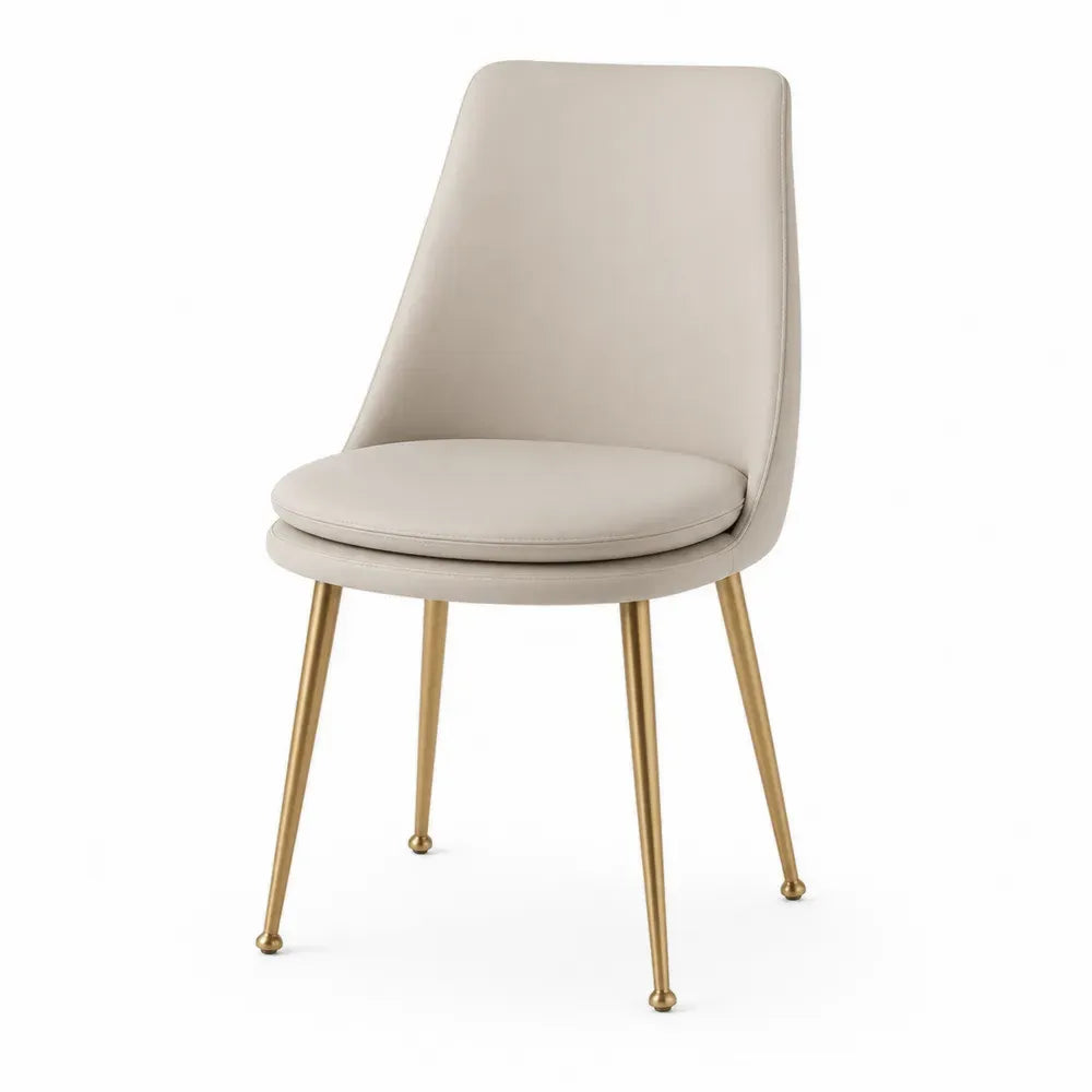 Esszimmerstuhl Polsterstuhl ohne Armlehnen Schalenform PU-Kunstleder Polyurethanschaum Sperrholz goldfarbener Stahl Beige Goldfarben 50 x 58 x 86 cm