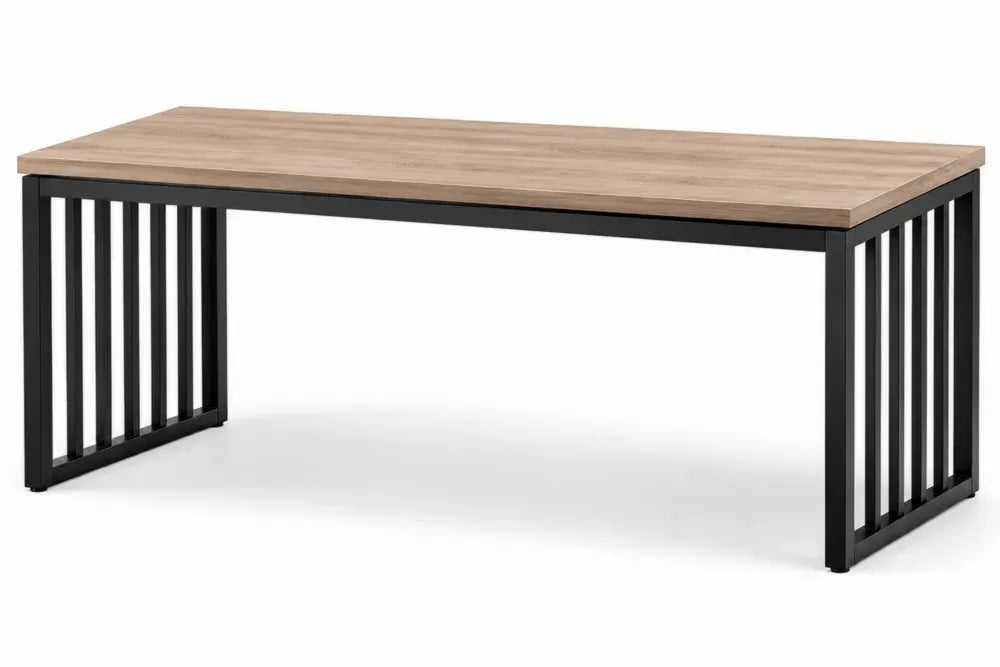 Schreibtisch rechteckig mit Lamellen-Seitengestell melaminbeschichteter Spanplatte pulverbeschichtetem Stahl Eiche natur Schwarz 140 x 70 x 75 cm