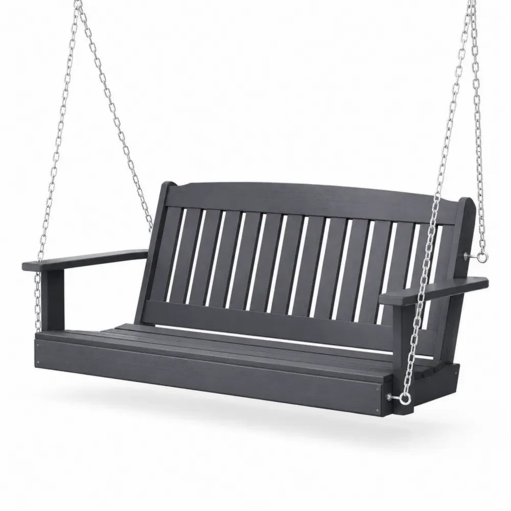 Hängebank Gartenschaukel 2-Sitzer mit Armlehnen rechteckig Tannen Massivholz Stahlketten Schwarz Silberfarben 150 x 63 x 58 cm
