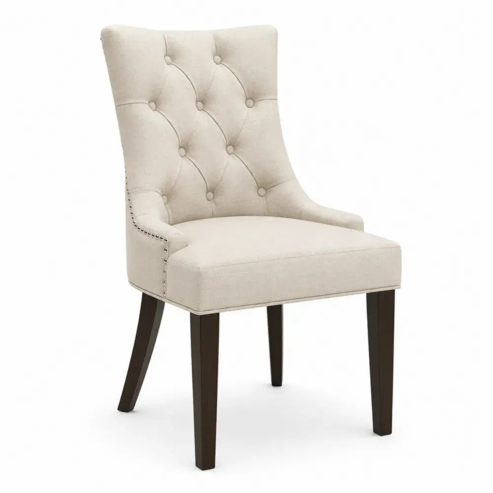 Esszimmerstuhl Polsterstuhl mit Knopfheftung und Ziernägeln 52 x 60 x 96 cm Polyestergewebe Polyurethanschaum Sperrholz Kautschukholz rechteckig beige dunkelbraun silberfarben schwarz
