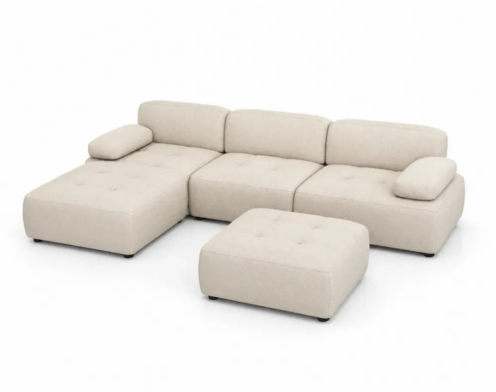 Modulares Ecksofa 4-Sitzer mit Hocker 300 x 170 x 82 cm Polyestergewebe Kiefernholz Sperrholz L Form beige schwarz