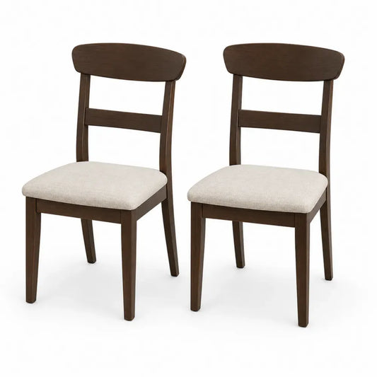 Esszimmerstühle 2er Set Polsterstühle 45 x 52 x 90 cm Kautschukholz Polyestergewebe Polyurethan-Schaumstoff rechteckige Rückenlehne Dunkelbraun Beige