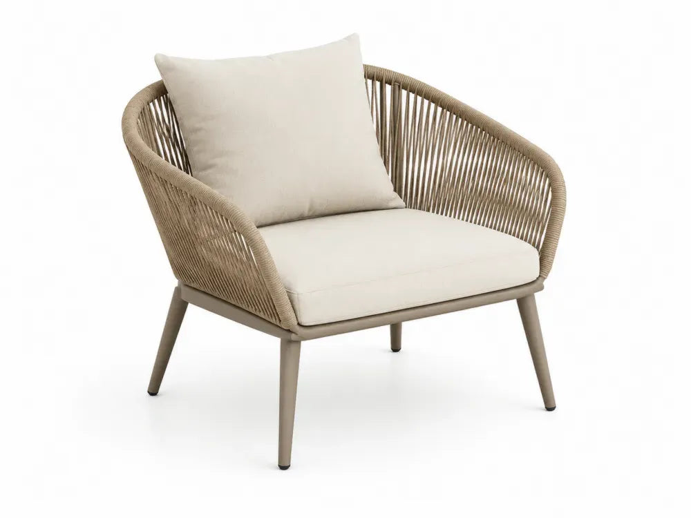 Gartensessel mit Armlehnen und Auflagen aus Aluminium Polyesterseil und Polyesterkissen Taupe Beige Schwarz 84 x 78 x 78 cm