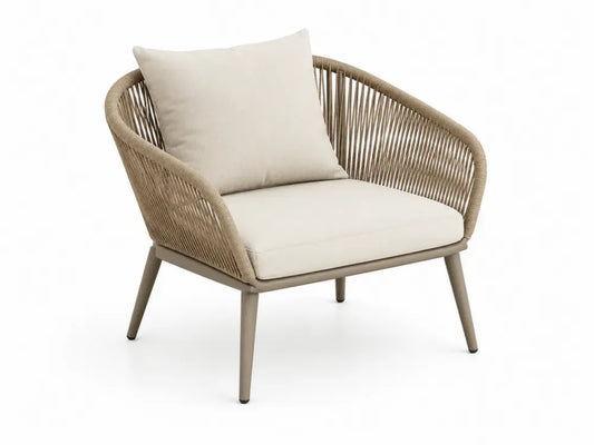 Gartensessel mit Armlehnen und Auflagen aus Aluminium Polyesterseil und Polyesterkissen Taupe Beige Schwarz 84 x 78 x 78 cm