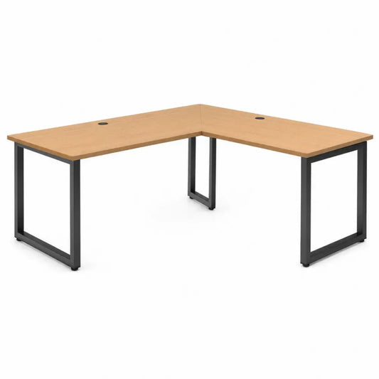 Eckschreibtisch mit Kabeldurchlässen 160 x 160 x 75 cm melaminbeschichtete Spanplatte pulverbeschichteter Stahl L Form Eiche Schwarz