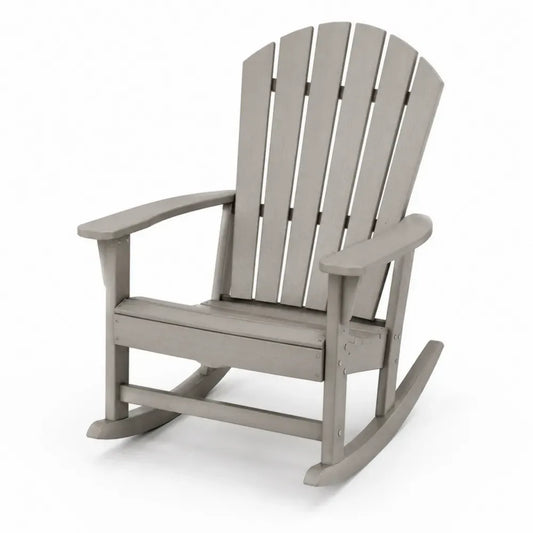 Garten-Schaukelstuhl Adirondack mit Armlehnen HDPE-Kunststoff Lattenrücken gebogene Kufen Grau 76 x 92 x 101 cm