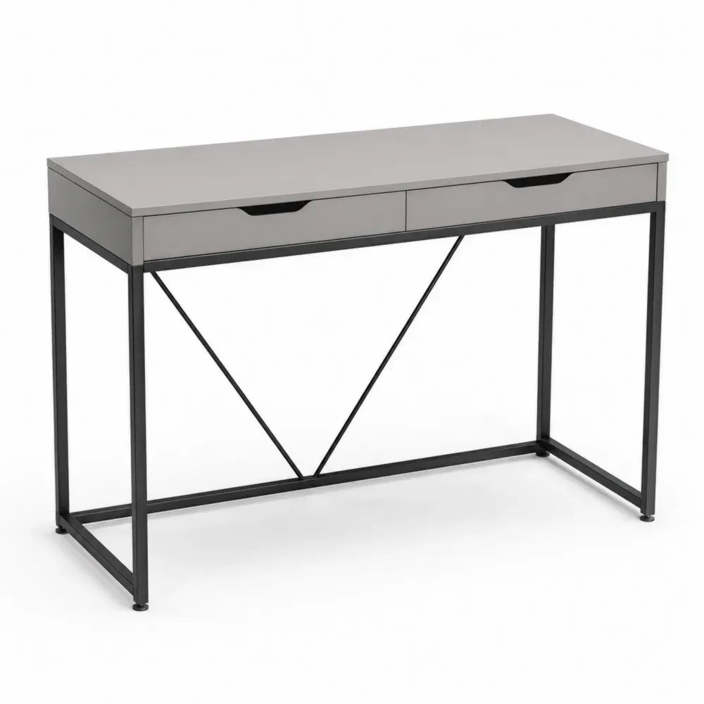 Schreibtisch Bürotisch mit 2 Schubladen X-Verstrebung melaminbeschichteter Spanplatte pulverbeschichtetem Stahl Grau Schwarz 120 x 55 x 76 cm
