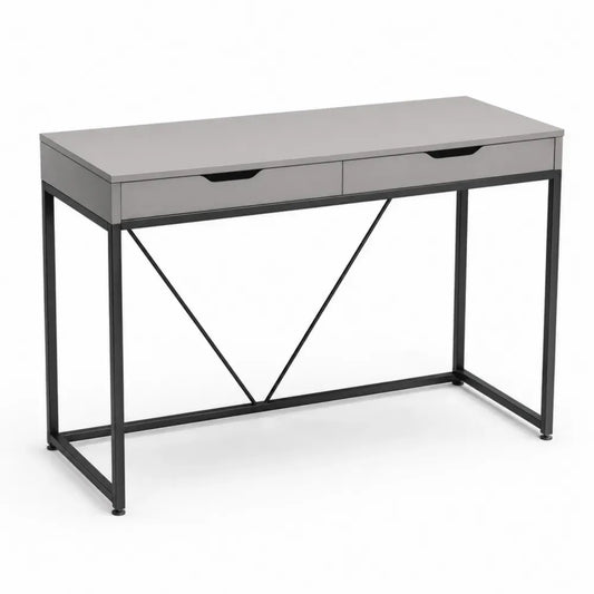 Schreibtisch Bürotisch mit 2 Schubladen X-Verstrebung melaminbeschichteter Spanplatte pulverbeschichtetem Stahl Grau Schwarz 120 x 55 x 76 cm