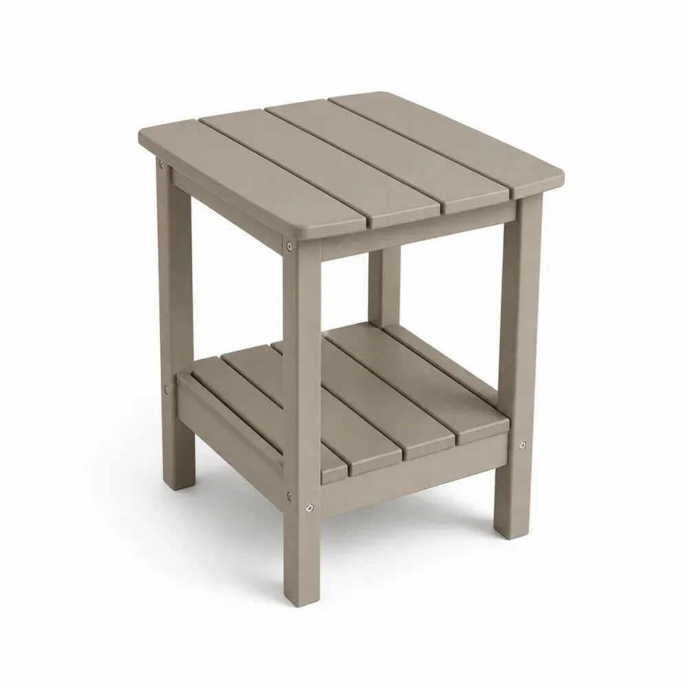 Gartentisch Beistelltisch quadratisch HDPE Lamellenplatte mit Ablageboden Taupe 45 x 45 x 50 cm