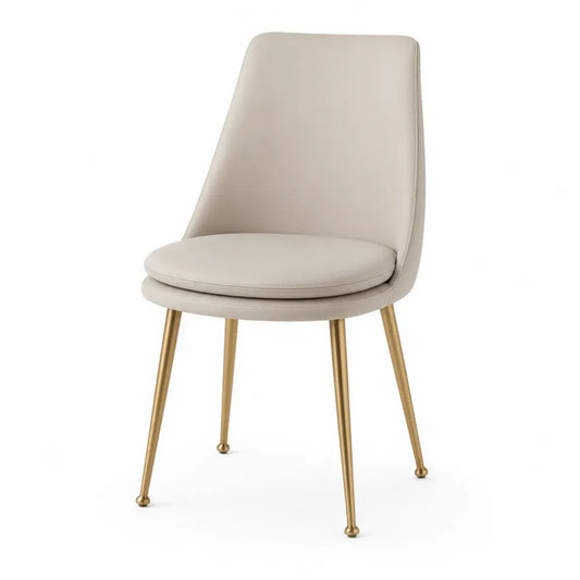 Esszimmerstuhl Polsterstuhl ohne Armlehnen Schalenform PU-Kunstleder Polyurethanschaum Sperrholz goldfarbener Stahl Beige Goldfarben 50 x 58 x 86 cm