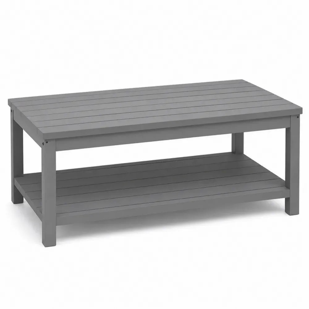 Garten Couchtisch mit Ablage 110 x 60 x 45 cm massives Akazienholz rechteckig Lamellenplatte grau