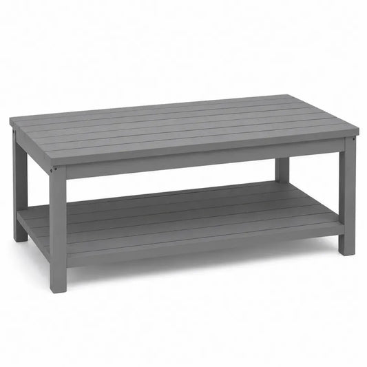 Garten Couchtisch mit Ablage 110 x 60 x 45 cm massives Akazienholz rechteckig Lamellenplatte grau