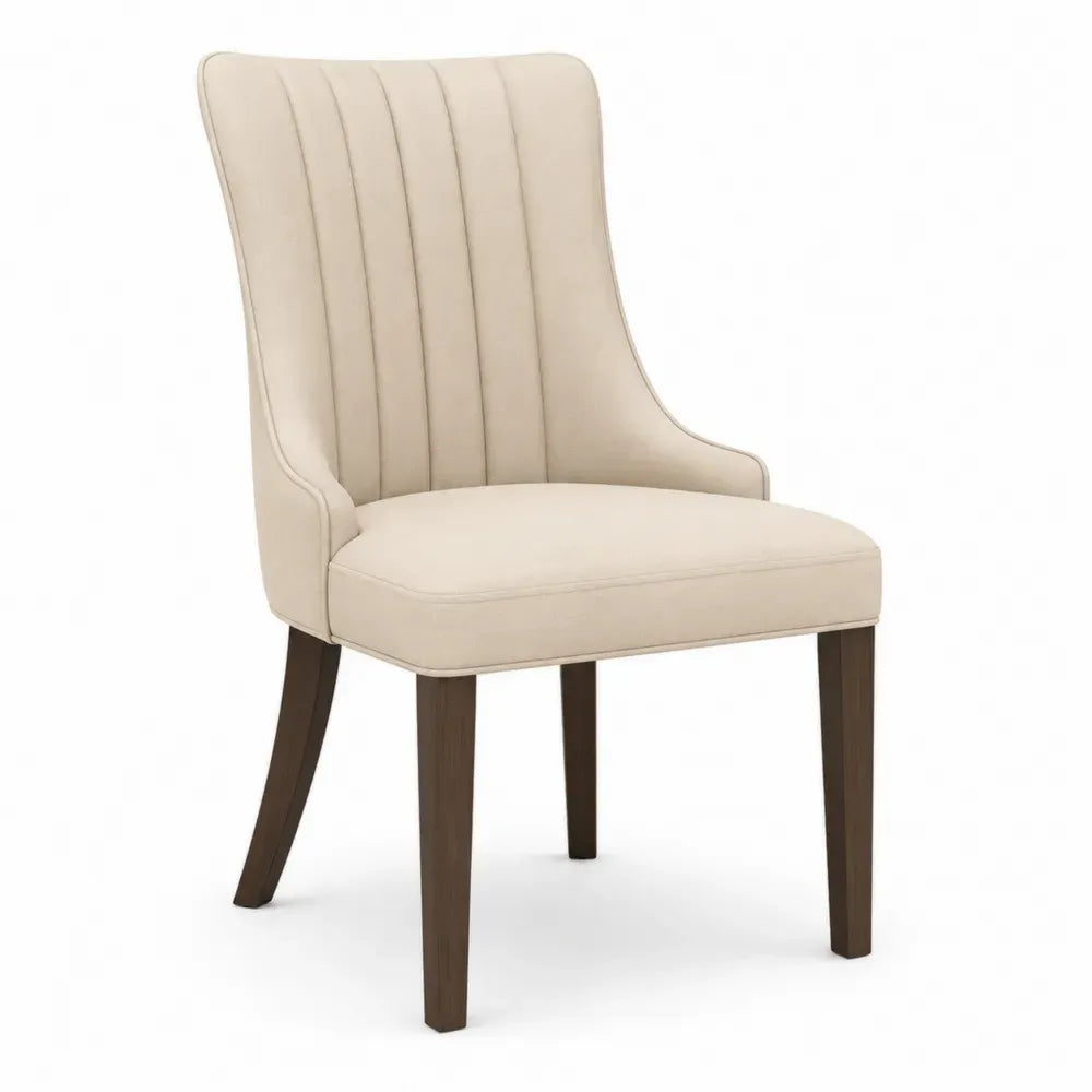 Esszimmerstuhl Polsterstuhl 54 x 63 x 98 cm Polyestergewebe Polyurethan-Schaumstoff Kautschukholz hohe Rückenlehne Beige Braun