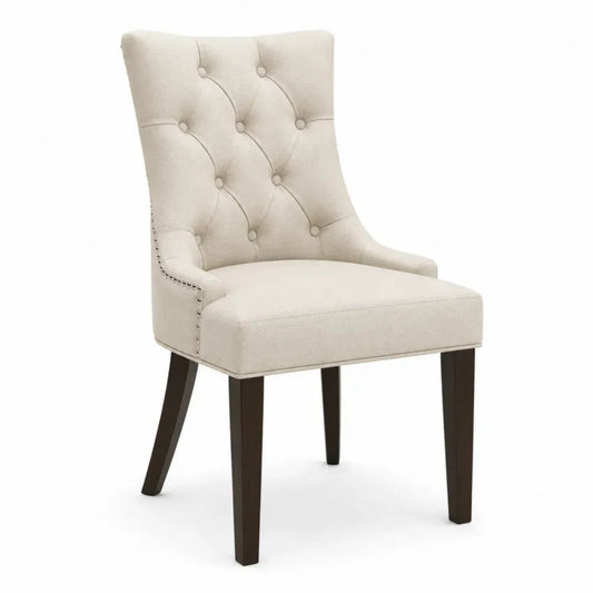 Esszimmerstuhl Polsterstuhl mit Knopfheftung und Ziernägeln 52 x 60 x 96 cm Polyestergewebe Polyurethanschaum Sperrholz Kautschukholz rechteckig beige dunkelbraun silberfarben schwarz