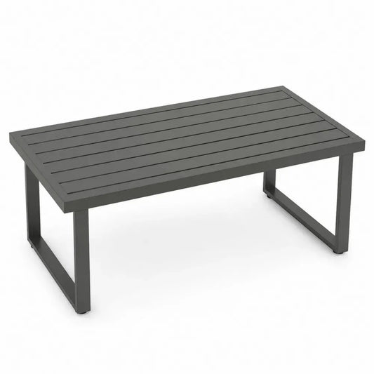 Gartentisch Couchtisch rechteckig pulverbeschichtetes Aluminium Lamellenplatte Anthrazit Schwarz 110 x 60 x 40 cm