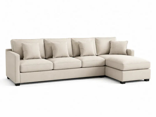 Modulares Ecksofa mit Recamiere rechts Polyestergewebe L-Form 4 Rückenkissen 4 Kissen Beige Schwarz 280 x 160 x 86 cm