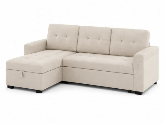Modulares Ecksofa 3 Sitzer mit Recamiere links 215 x 145 x 85 cm aus Polyestergewebe Kiefernholz Sperrholz und Polyurethanschaum L Form Beige Schwarz