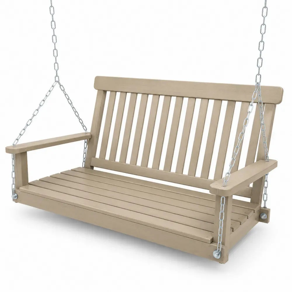 Hängebank Gartenschaukel 2-Sitzer aus massivem Tannenholz mit Stahlketten Sandbeige Silberfarben 150 x 63 x 58 cm
